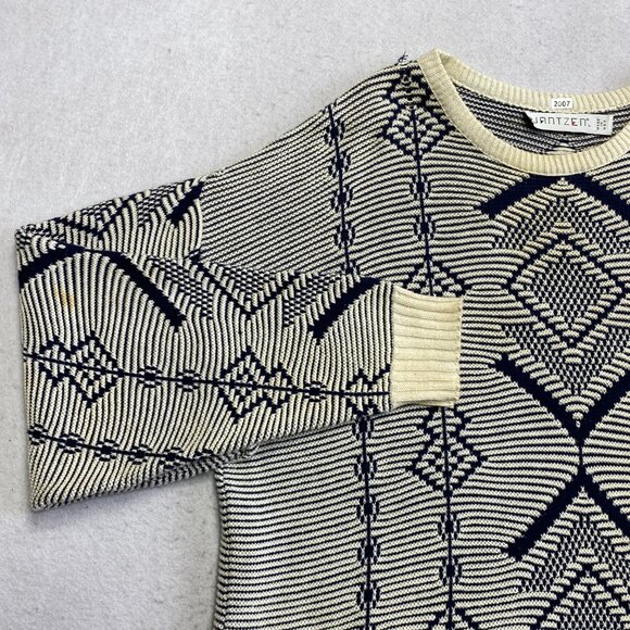 VINTAGE Jantzen Sweater Mens L Blue Geometric Pullover 90s Grunge - Picture 7 of 13